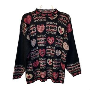Vintage Adele Knitwear Heart Valentine Floral Holiday Acrylic Mock Neck Sweater
